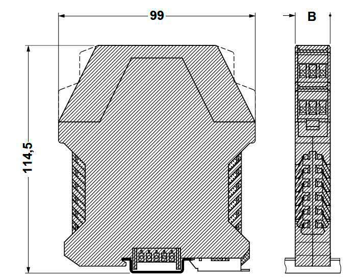 Габаритная схема барьера искрозащиты БИЗ-1-12
