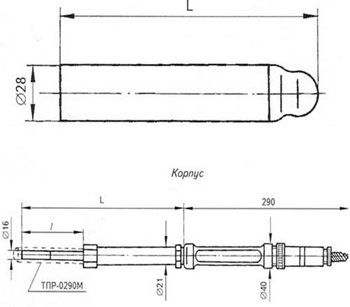 Рис.1. Габаритный чертеж термопреобразователя ТПР-0290М